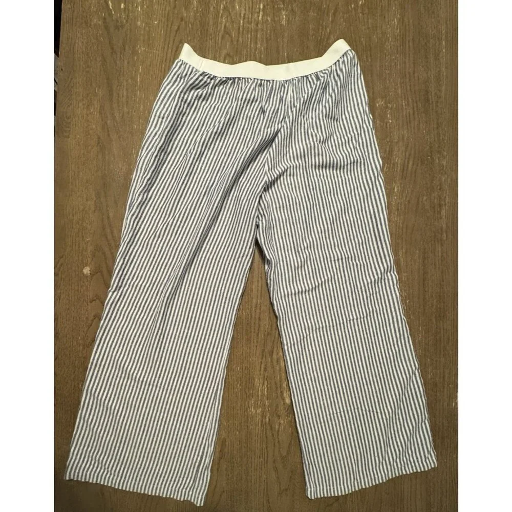 HG Striped Wide Leg Pull On Elastic Waist Blue White Railroad XL Casual Pant - Picture 10 of 10